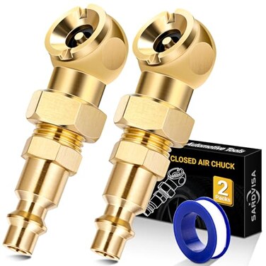 SARDVISA 2Packs Portable Air Chucks Solid Metal Closed Ball Air Chuck with 14 NPT Standard Quick Plug Tire Inflator Gauge Nozzle for Air Compressor Accessories