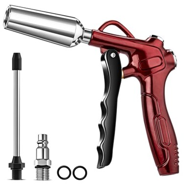 EVOULTES High Volume Air Blow Gun with Powerful Flow Nozzle Retro Red Air Nozzle Blower Gun with 49 Stainless Steel Extension 14 Standard Quick Plug Pneumatic Tool for Air Compressor Accessories