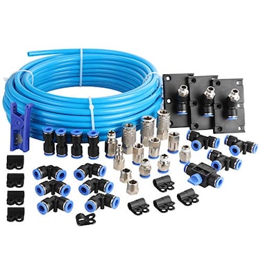 WYNNsky Shop Air Line Kit 38 Inch 95MM OD 60 Feet Nylon Compressed Air Pipe 200PSI Cutter Tees Mounting clips Connectors 49PCS Garage Air Compressor Accessories Master Kit