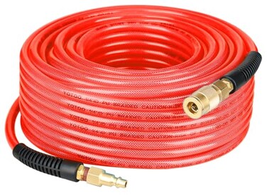 YOTOO Reinforced Polyurethane Air Hose 14 Inner Diameter by 100 Long Flexible Heavy Duty Air Compressor Hose with Bend Restrictor 14 Swivel Industrial Quick Coupler and Plug Red
