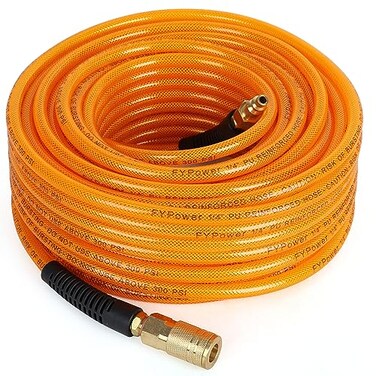 FYPower Air Compressor Hose 14 Inch x 100 Feet Flexeel Reinforced Polyurethane PU Air Hose with Fittings Bend Restrictors 14 Industrial Quick Coupler and Plug Kit