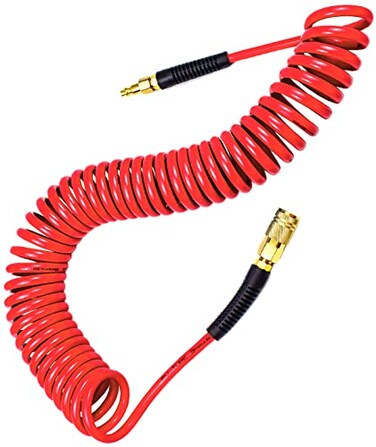 YOTOO Polyurethane Recoil Air Hose Air Compressor Hose 14 Inner Diameter by 25 Long with Bend Restrictor 14 Industrial Quick Coupler and Plug Red