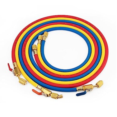 RO6G 29986 Refrigeration Hoses with Ball Valves Replacement Hvac Hose Low Loss R410A Plus II 14 Charging Hoses 72in Length 3 Pack Blue Yellow Red