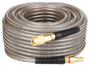 YOTOO Reinforced Polyurethane Air Hose 14 Inner Diameter by 100 Long Flexible Heavy Duty Air Compressor Hose with Bend Restrictor 14 Swivel Industrial Quick Coupler and Plug Gray