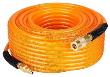 YOTOO Reinforced Polyurethane Air Hose 14 Inner Diameter by 100 Long Flexible Heavy Duty Air Compressor Hose with Bend Restrictor 14 Swivel Industrial Quick Coupler and Plug Orange