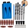 Eschen 34 Pcs Pocket Hole Jig Woodwork Guides Joint Angle Tool 15 Degree Holes Puncher Locator Dowel Jig Kit Hole Positioning Fixture with Screws Spring Clip 6810mm Drill Drive Adapter for Carpentry