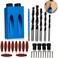 Eschen 34 Pcs Pocket Hole Jig Woodwork Guides Joint Angle Tool 15 Degree Holes Puncher Locator Dowel Jig Kit Hole Positioning Fixture with Screws Spring Clip 6810mm Drill Drive Adapter for Carpentry