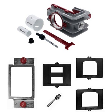 Milescraft 7301 Door Kit For Installing Door Locks Knobs and Hinges SelfClamping Lock Jig with BiMetal Hole Saws Rout Common Hinge Mortises on Standard Doors Cutting Tools Included