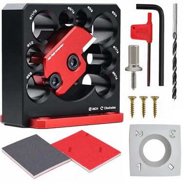 AMUSCHAT 11pcs Dowel Maker Jig Kit 51634 Adjustable Electric Drill Milling Wood Round Rod Auxiliary Tool 2 Wrench 1 Nail Head 1 Drill Bit 3 Fixing Screws 1 Spare Blade 2 Sanding Sponges