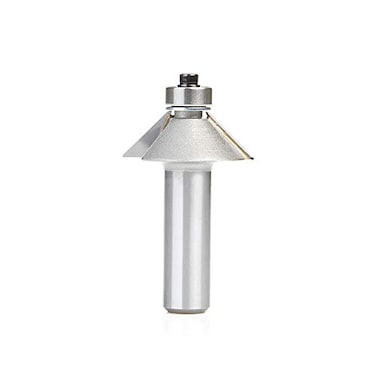 Amana Tool 49403 Carbide Tipped Chamfer 45 Degree x 138 D x 716 CH x 12 Inch SHK wLower Ball Bearing Router Bit