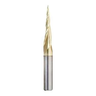 Amana Tool Up Cut Spiral CNC Router Bits for 2D3D Carving ZrN Coated 46280S 62 Deg Tapered Angle Ball Tip x 132 D x 164 R x 1 x 14 Shk x 3 Fl