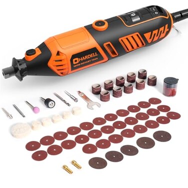 HARDELL Rotary Tool Kit 180W Corded Power Rotary Tool 6 Variable Speeds with 61 Accessories 800035000RPM for Sanding Polishing Cutting EngravingCarving DIY Crafts Orange