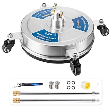 AngeDZ 14 Pressure Washer Surface Cleaner with 4 Wheels 14 Quick Connect Plug Sturdy Stainless Steel Power Washer Attachment for Concrete Driveway Min Flow Rate 18 GPM Max 4000 PSI Silver