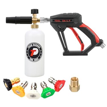 Tool Daily Short Pressure Washer Gun with Foam Cannon 14 Inch Quick Connector with 5 Pressure Washer Nozzle Tips 1 Liter