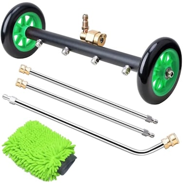 EVEAGE 2in1 Undercarriage Pressure Washer Attachment 16 Pressure Washer Undercarriage Cleaner Underbody Sprayer with Extension Rods Wash Mitt Green