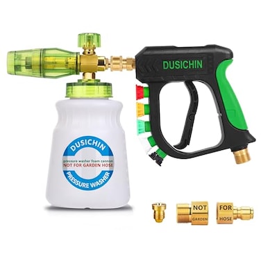 DUSICHIN Pressure Washer Gun with Foam Cannon4000 PSI Car Wash Kit Snow Foam Lance Sprayer with 14 Quick Connector and 5 Nozzle Tips1L Bottle DUS2702