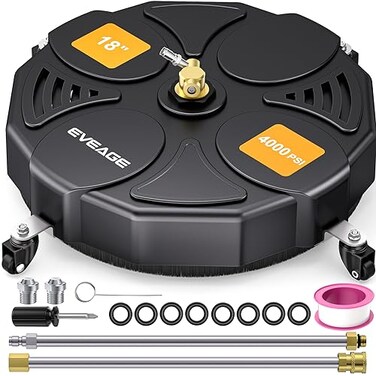 EVEAGE 18 Inch Large Size Pressure Washer Surface Cleaner Attachment with Wheels 4000 PSI Power Washer Accessory with 14 QuickConnect2 Extension Wand for Driveways Sidewalks Patios Cleaning