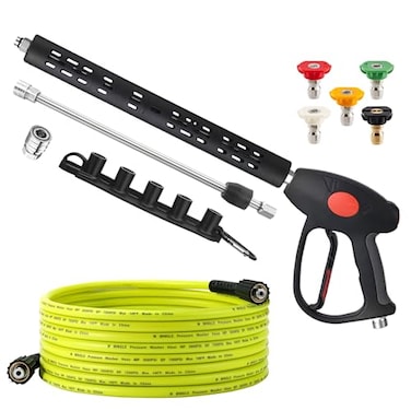 M MINGLE Pressure Washer Hose and Gun Kit 25 FT Power Washer Hose with 5 Nozzle Tips and M2214mm Fitting Replacement for Ryobi Simpson Craftsman