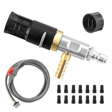 FIXFANS Adjustable Long Range Nozzle for Pressure Washer 225 GPM Downstream Injection Spray Nozzle Kit High Power Washing External Chemical Injector with 14 Quick Connect 2000 to 3000 PSI