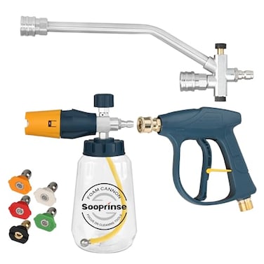 Sooprinse Pressure Washer Foam Cannon with Short Pressure Washer Gun Dual Connector Accessory Snow Soap Attachment for Car Wash 5 Nozzles Tips with 14 Quick Connect 4000 PSI