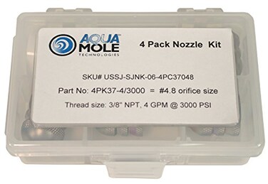 Aqua Mole Four Pack 38in NPT Button Nose Sewer Jetter Nozzle 4 Piece Set 3000 PSI 48 Orifice