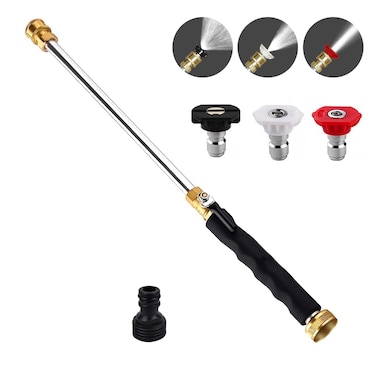 Hamirah Jet Nozzle Power Washer Wand Hose Nozzle Hydro Jet High Pressure Watering Sprayer Tool with 3 Different Nozzles Water Hose Nozzle with Quick Connectors for Car Gutter Window Washing Black