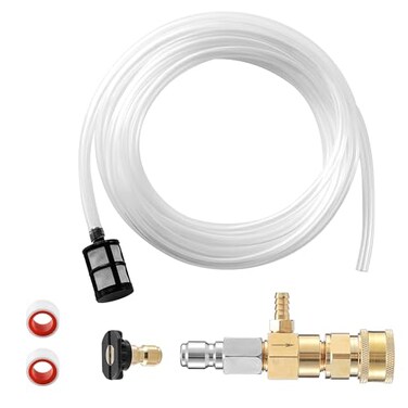 JOEJET Downstream Injector for Pressure Washer Fixed Chemical Injector Kit with 38 Inch Quick Connect 10 Ft Siphon Hose 23 GPM