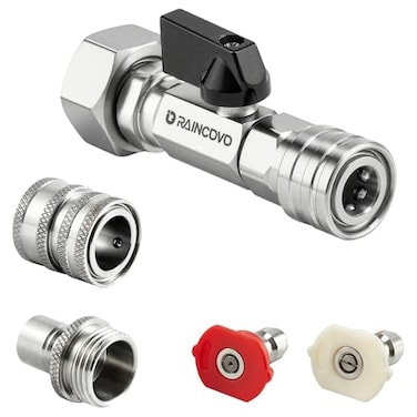 Raincovo Garden Hose Shut Off Valve to Pressure Washer Adapter 34 GHT to 14 Quick Connect Convert Quick Connect Water Hose into Power Washer Nozzle Tips Car Washing Nozzle Hose Attachment