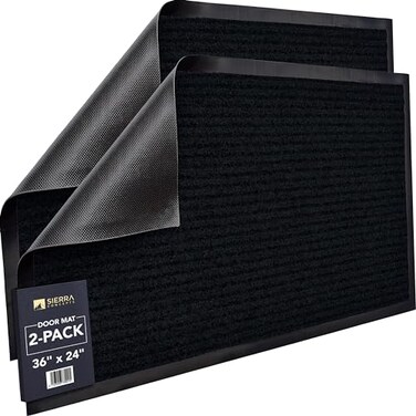 Sierra Concepts 2Pack Front Door Mat Large 36 x 24 Welcome Indoor Outdoor Entryway Mats for Shoe Scraper Ideal for Inside Outside High Traffic Area Black