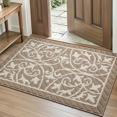 DEXI Front Door Mat Indoor Entryway Inside Welcome Entrance Doormat Low Profile Thin Non Slip Washable Entry Mats for House Floor Dirt Trapper 32x48 Brown