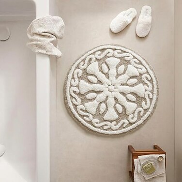 Madison Park Casablanca 100 Cotton Tufted Bathroom Rugs Luxurious Plush Medallion Floral Pattern Bath Mat Absorbent Quick Dry Spa Design Shower Room Dcor Round 25 Taupe