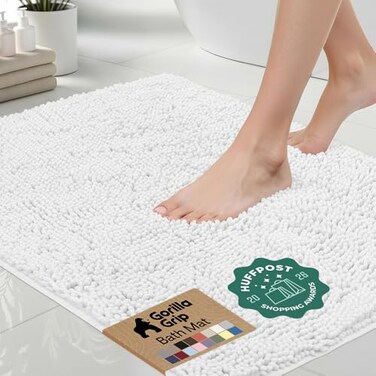 GORILLA GRIP Bath Rug Mat 30x20 Thick Soft Absorbent Chenille Quick Dry Microfiber Mats Rubber Backing Washable Shower Floor Rugs US Designed Bathroom Bathmat Home Decor Accessories White