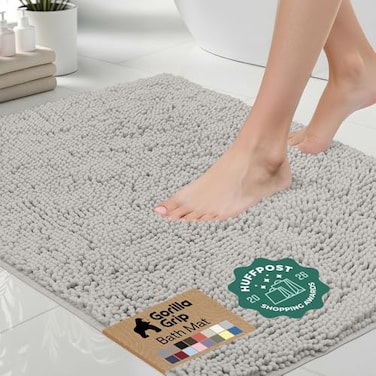 GORILLA GRIP Bath Rug Mat 30x20 Thick Soft Absorbent Chenille Quick Dry Microfiber Mats Rubber Backing Washable Shower Floor Rugs US Designed Bathroom Bathmat Home Decor Accessories Light Gray