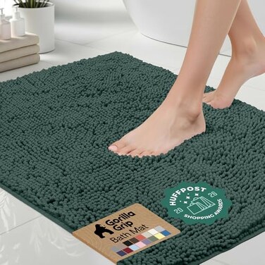 GORILLA GRIP Bath Rug Mat 30x20 Thick Soft Absorbent Chenille Quick Dry Microfiber Mats Rubber Backing Washable Shower Floor Rugs US Designed Bathroom Bathmat Home Decor Accessories Hunter Green
