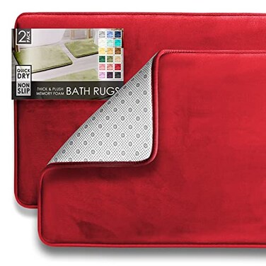 Clara Clark 2 Piece Bathroom Rugs Bath Mat Set Velvet Memory Foam Bath Mats for Bathroom NonSlip PVC Backing Bath Rugs Washable Dries Quickly Burgundy