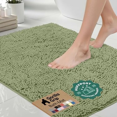 GORILLA GRIP Bath Rug Mat 36x24 Soft Absorbent Chenille Quick Dry Microfiber Mats Rubber Backing Washable Shower Floor Rugs Bathmat Runner US Designed Bathroom Home Decor Accessories Sage Green