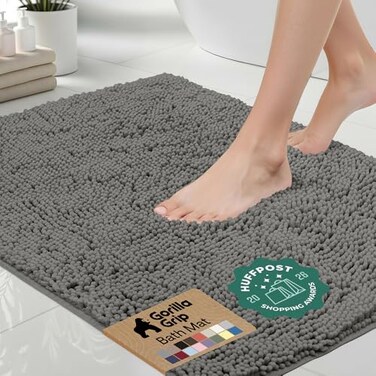 GORILLA GRIP Bath Rug Mat 36x24 Soft Absorbent Chenille Quick Dry Microfiber Mats Rubber Backing Washable Shower Floor Rugs Bathmat Runner US Designed Bathroom Home Decor Accessories Charcoal