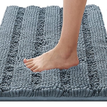 H.VERSAILTEX HVERSAILTEX Bath Rug Non Slip Chenille Striped 17 x 24 Absorbent Soft Shaggy Washable Dry Fast Bath Mat Stone Blue