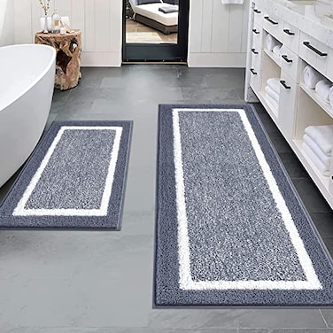 Pauwer Bathroom Rugs Sets 2 Piece Non Slip Bath Mats for Bathroom Absorbent Bath Rugs Floor Mat Machine Washable Shower Rugs for Bath Floor Tub and Shower