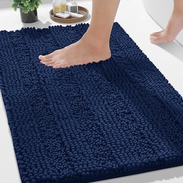 Yimobra Bathroom Rug Mat 24 x 17 Non Slip and Super Absorbent Bath MatMachine Washable Quick DryUltra Plush Chenille Shower Rugs for Bathroom Floor Sink Tub and Shower OutsideNavy Blue