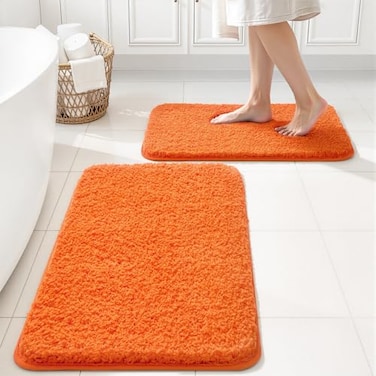 MIULEE Orange Bathroom Rugs Set 2 Piece Soft Absorbent Microfiber Bath Mat Set Non Slip Quick Dry Machine Washable Plush Shaggy Bath Rugs for Bathroom Floor Tub and Shower 16x24 inches