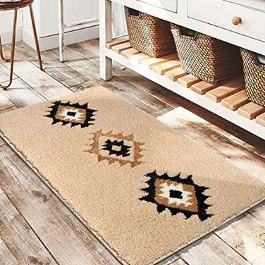 DEXDE Bathroom Rugs Boho Moroccan Bath Rug 20x32 Inches Geometric NonSlip Bath Mat Cream Beige Machine Washable Quick Dry Absorbent Soft for Bathroom Neutral Decor