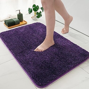 MIULEE Dark Purple Bathroom Rugs Soft Small Absorbent Microfiber Bath Rugs Non Slip Quick Dry Fluffy Bath Mats for Bathroom Floor Tub Showers Machine Washable 16x24 Inch