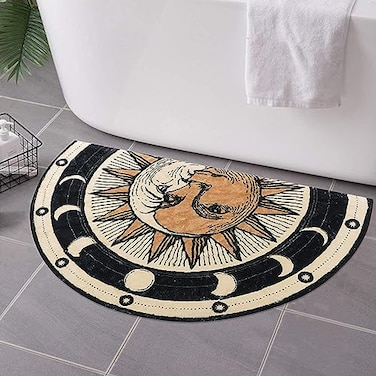 Zoeeya Tarot Sun Moon Bath mat Goth Half Circle Bath MatWitchy Decor Aesthetic Soft Half Circle Rug for BathroomWater Absorbent Bathmat Goth Bath Mat for Shower Halloween Rug 275 173 inch