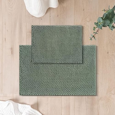 FRESHMINT Chenille Bathroom Rugs 2 Piece Set NonSlip Water Absorbent 17x2420x32 Bath Mats Sage Green