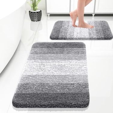 OLANLY Bathroom Rug Set 2 Piece Soft Absorbent Microfiber Bath Rug Set NonSlip Machine Wash Dry Plush Shaggy Bath Mats for Bathroom 30x2024x16 Grey