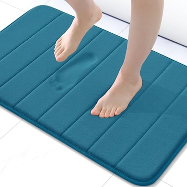 Buganda Memory Foam Bath Mat 24 x 16 Ultra Soft and NonSlip Bathroom Rugs Water Absorbent and Machine Washable Bath Rug for Bathroom Shower and Tub Peacock Blue
