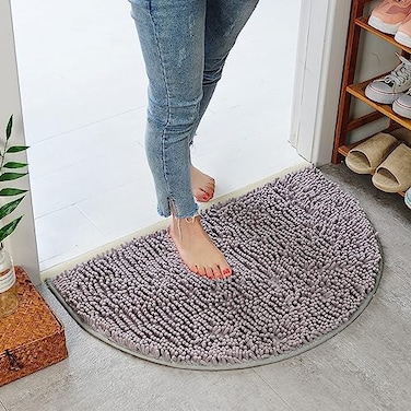 Eanpet Half Round Bath Mat Grey Bathroom Rugs Semicircle Chenille Bath Rugs Water Absorbent Floor Mats for Kids Washable Bathroom Shower Mat Area Rugs 192 x 311
