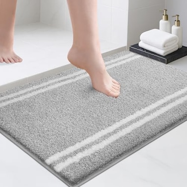 PURRUGS Bathroom Rug NonSlip Machine Washable 20 x 30 Super Absorbent and Quick Dry Shaggy Microfiber Bath Mat Extra Soft and Plush Bath Rug for Bathtub Shower and Sink Light Grey