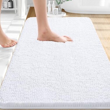 OLANLY Bathroom Rugs 30x20 Extra Soft Absorbent Chenille Bath Rugs Rubber Backing Quick Dry Machine Washable Bath Mats for Bathroom Floor Tub and Shower Home Decor Accessories White